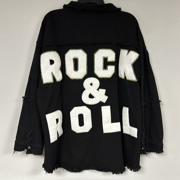 J. NNA Rock & Roll Jacket Oversized Black Denim Utility w/ Rhinestones, 1XL - Picture 1 of 7